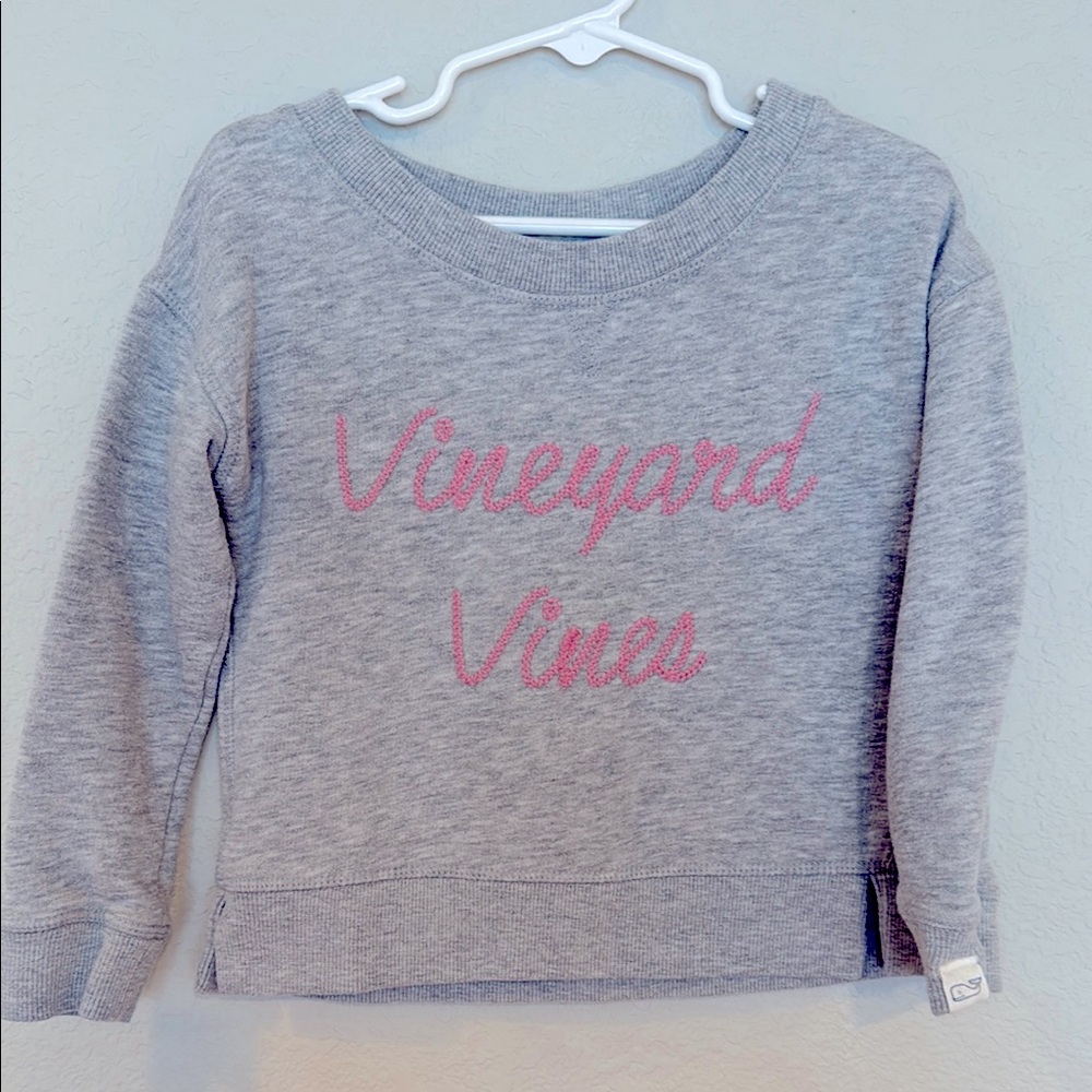 Vineyard Vines Heather Gray Pullover with Pink Script